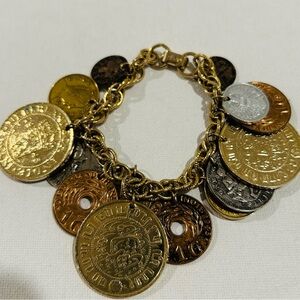 Coro Vintage Gold and Silver Faux Coin Charm Bracelet